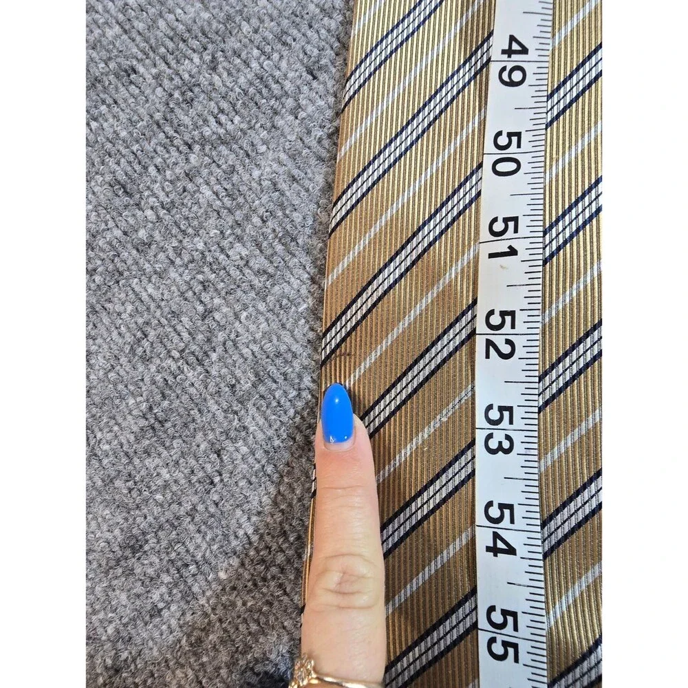 Hugo Boss Made in Italy Silk Tie Gold Black Striped Designer Necktie (Small Spot